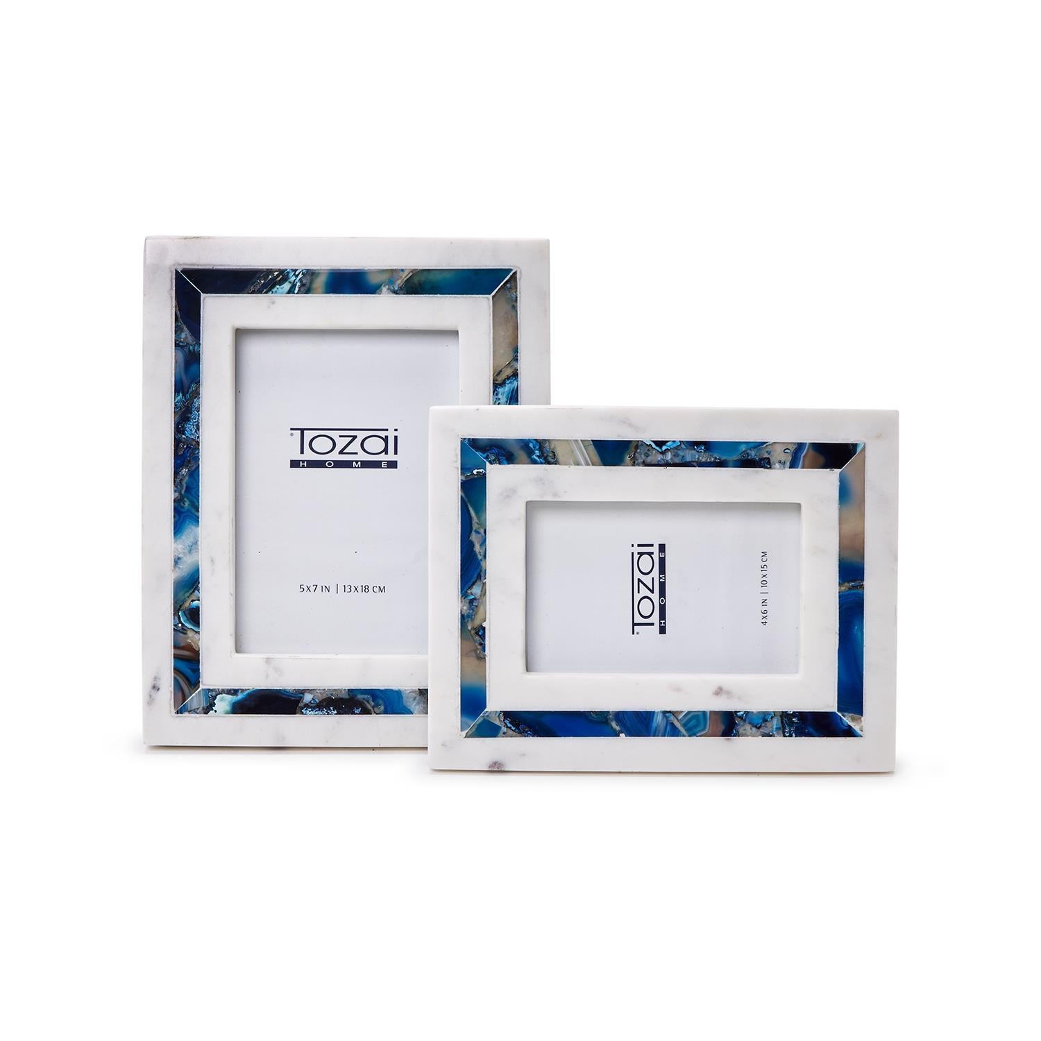 White Marble with Blue Agate Framing Inlay Photo Frame - Mellow Monkey