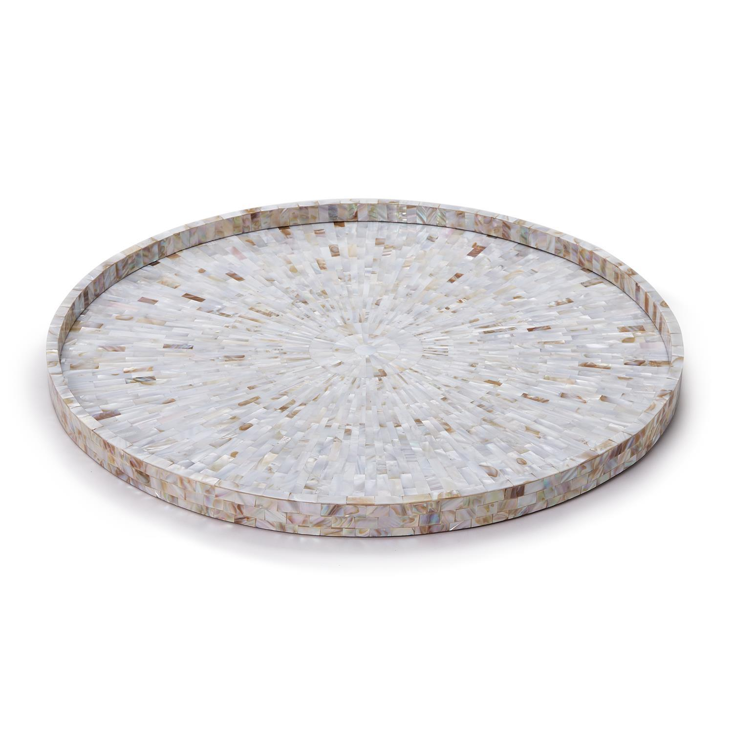 Jaipur Palace Mother of Pearl Inlaid Decorative Round Serving Tray - 24-in - Mellow Monkey