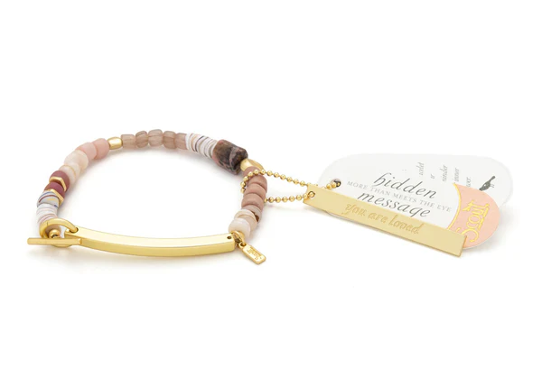 Hidden Message Bracelet - Loved/Rhodochrosite/Gold - Mellow Monkey