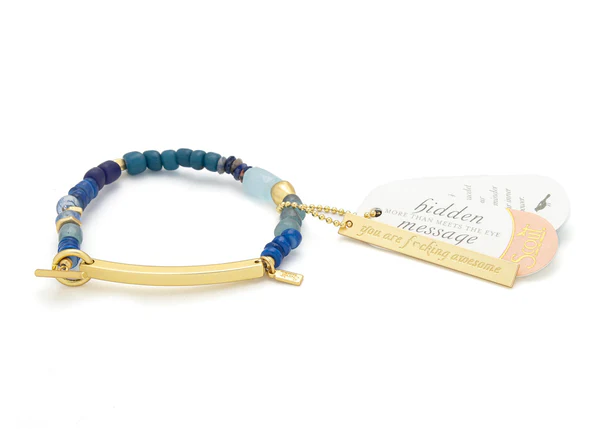 Hidden Message Bracelet - F*cking Awesome/Aquamarine/Gold - Mellow Monkey