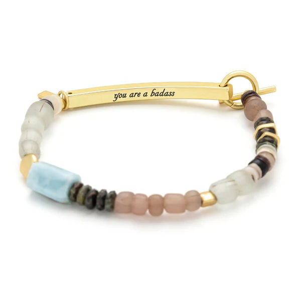 Hidden Message Bracelet - Badass/Larimar/Gold - Mellow Monkey