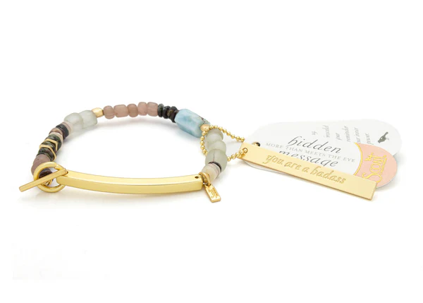 Hidden Message Bracelet - Badass/Larimar/Gold - Mellow Monkey