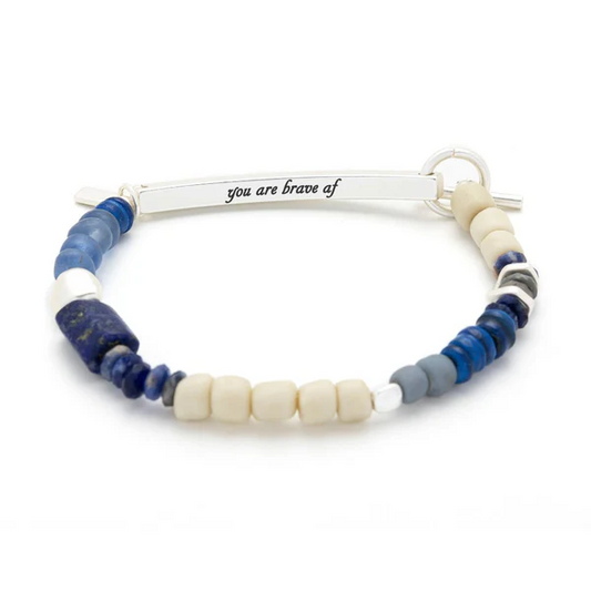 Hidden Message Bracelet - Brave AF/Lapis/Silver