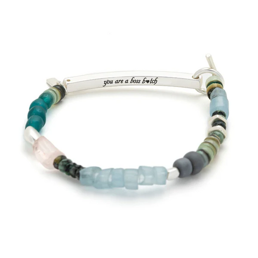 Hidden Message Bracelet - Boss Bitch/Rose Quartz/Silver