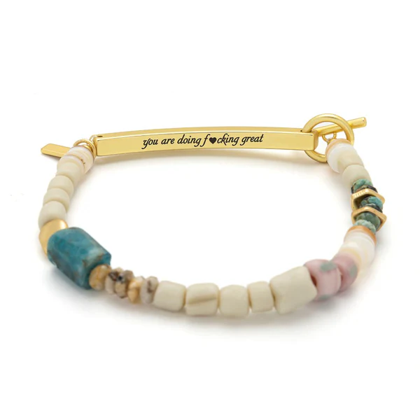 Hidden Message Bracelet - F*cking Great/Blue Apatite/Gold - Mellow Monkey
