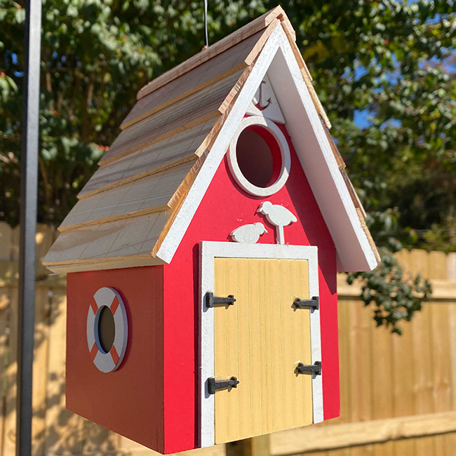 Red Dockside Cabin Birdhouse - Mellow Monkey
