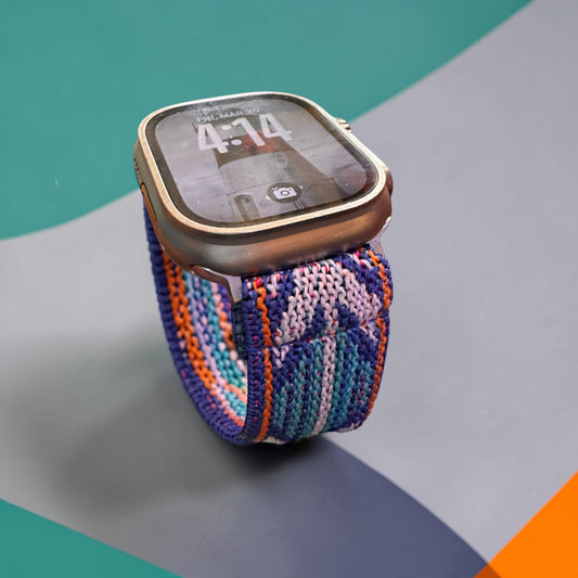 Blue Aztec Adjustable Fabric Apple Watch Band: 42/44mm - Mellow Monkey