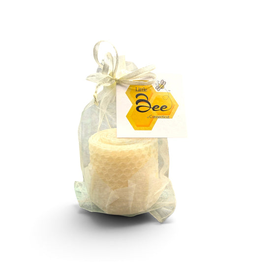 Beeswax Votive Candle -Single 2-in Organza Gift Bag - Little Bee of Connecticut