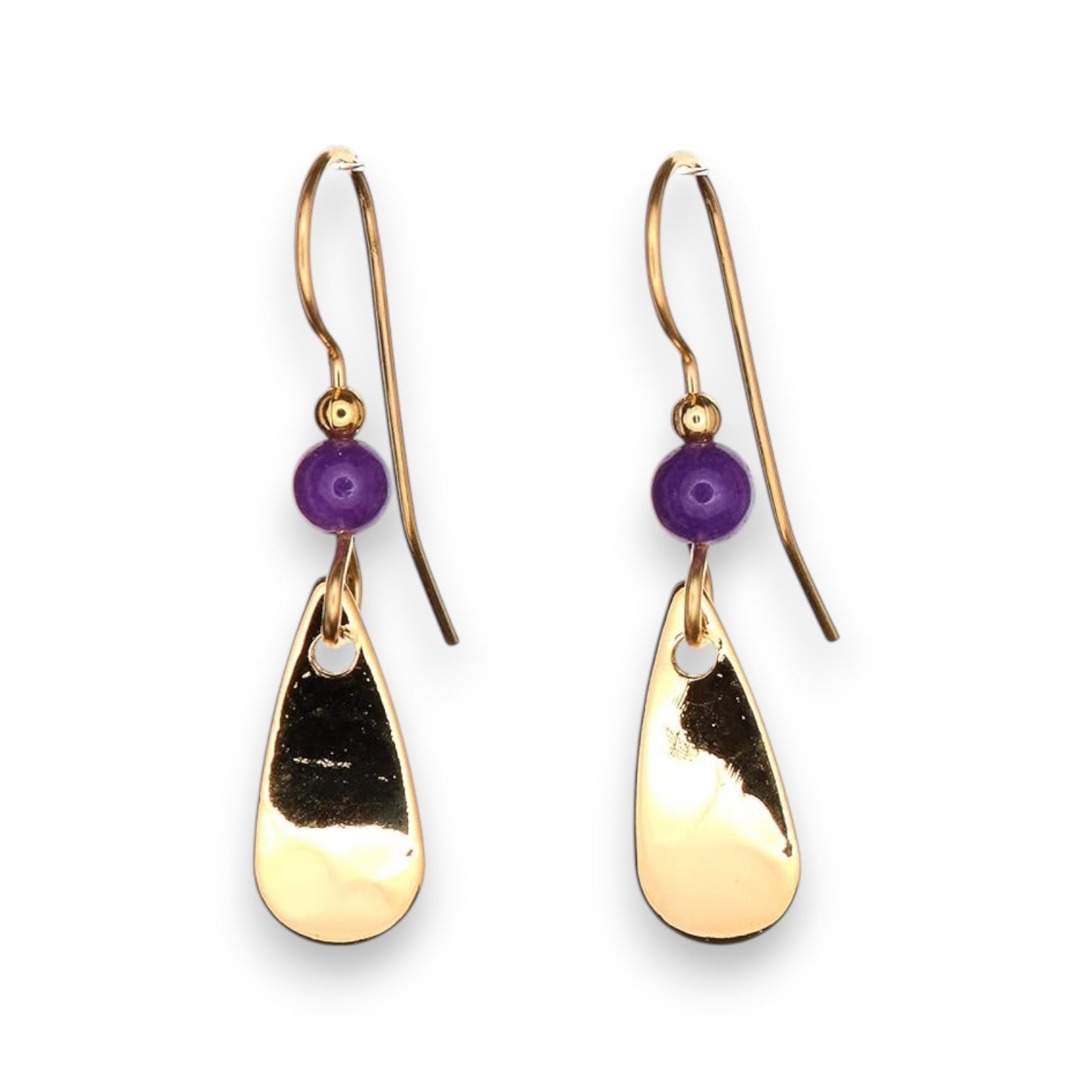Silver Forest Teardrop Gold-Tone Dangle With Purple Bead Earrings NE-8981A - Mellow Monkey