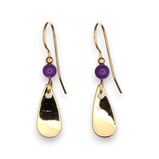 Silver Forest Teardrop Gold-Tone Dangle With Purple Bead Earrings NE-8981A - Mellow Monkey