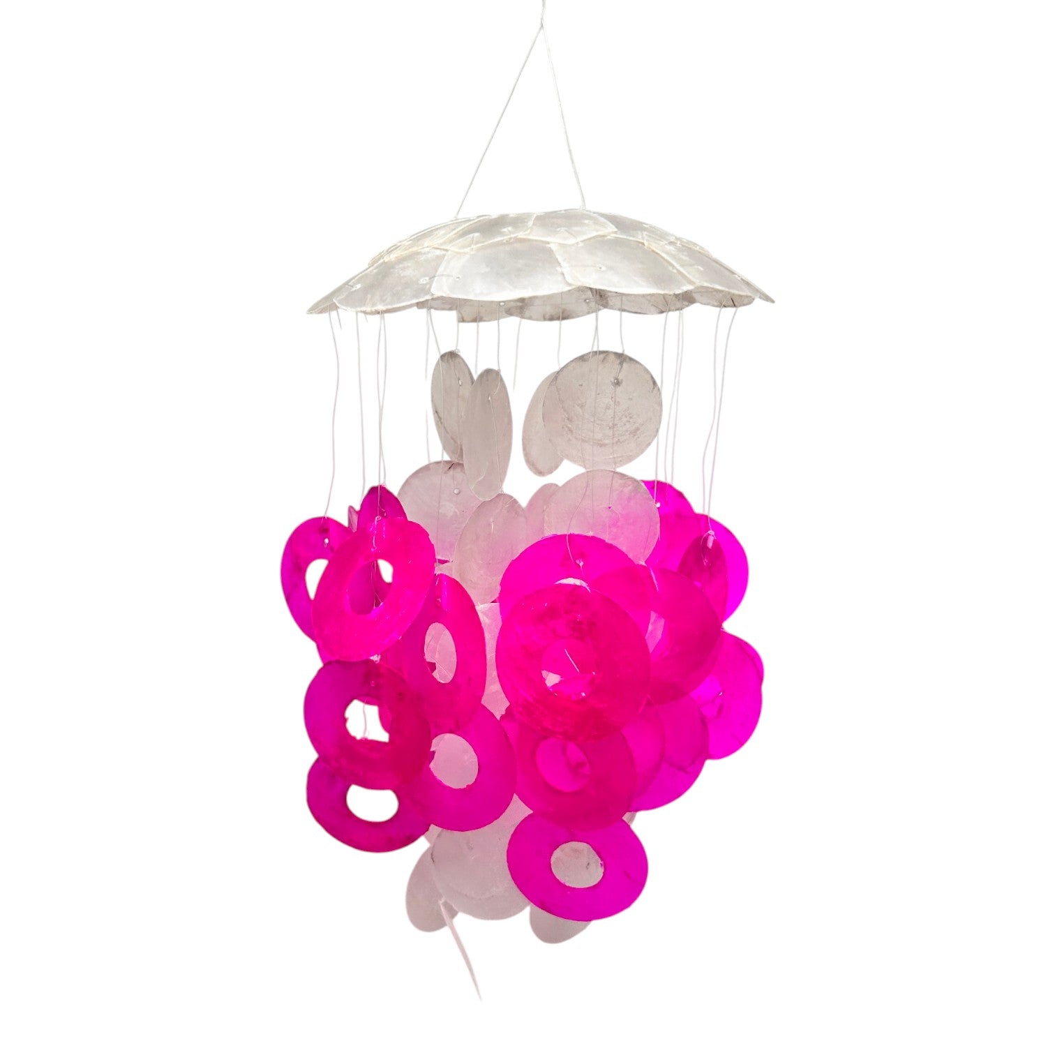 White Capiz Top With Hot Pink & White Capiz Discs Mobile - 14-in - Mellow Monkey