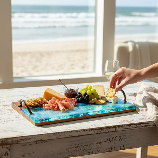 Blue Shells Resin and Wood Charcuterie Tray - 18-in - Mellow Monkey
