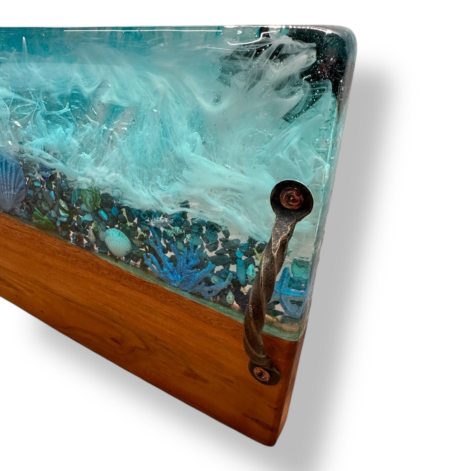 Blue Shells Resin and Wood Charcuterie Tray - 18-in - Mellow Monkey