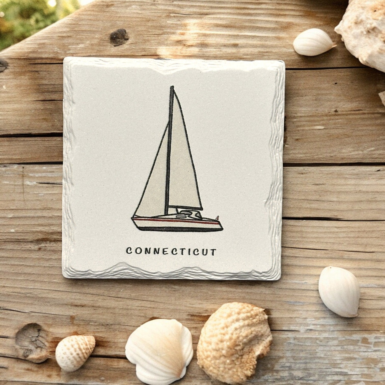 Sailboat - Ceramic Connecticut Coaster - 4-1/4-in - Mellow Monkey