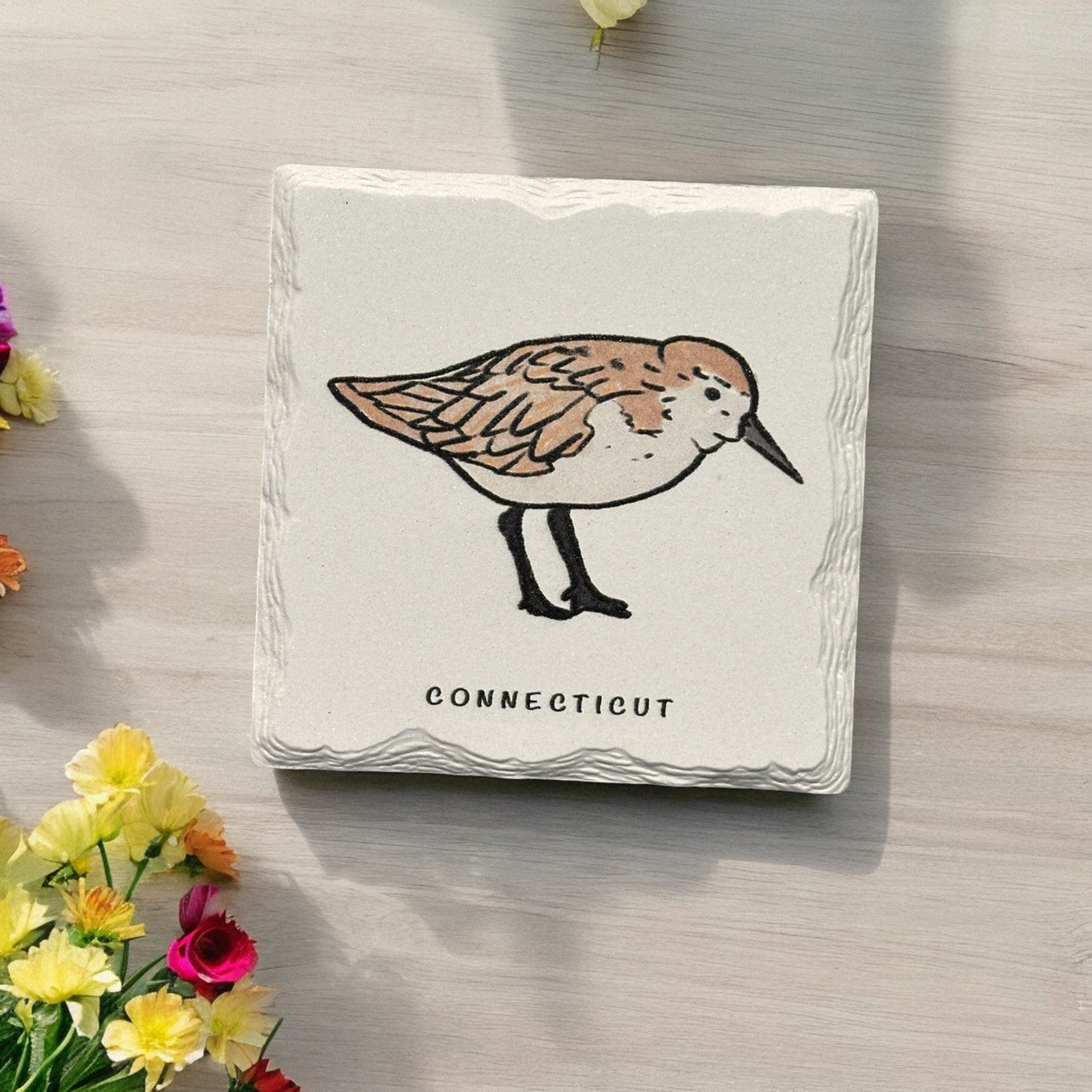 Sand Piper - Ceramic Connecticut Coaster - 4-1/4-in - Mellow Monkey