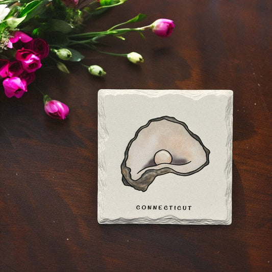 Oyster - Ceramic Connecticut Coaster - 4-1/4-in - Mellow Monkey