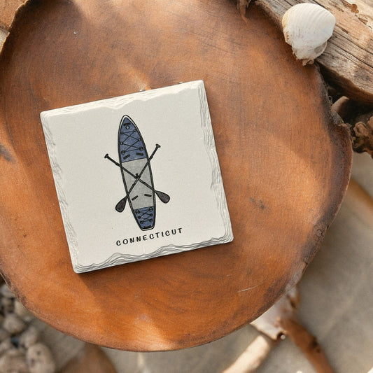 Paddle Board - Ceramic Connecticut Coaster - 4-1/4-in - Mellow Monkey