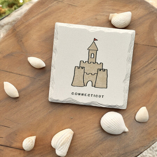 Sand Castle - Ceramic Connecticut Coaster - 4-1/4-in - Mellow Monkey