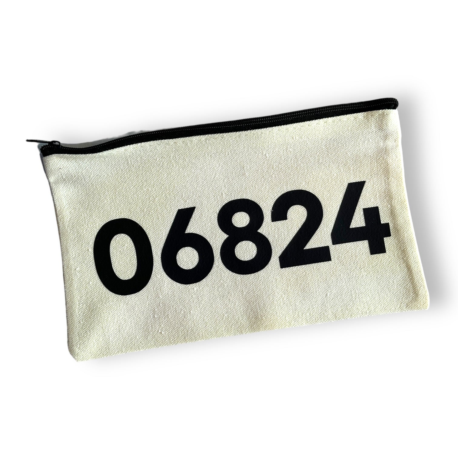 06824 - Zip Code NATURAL Canvas Zipper Bag - (Fairfield) - Mellow Monkey