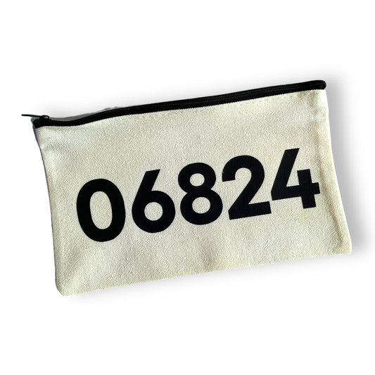 06824 - Zip Code NATURAL Canvas Zipper Bag - (Fairfield) - Mellow Monkey