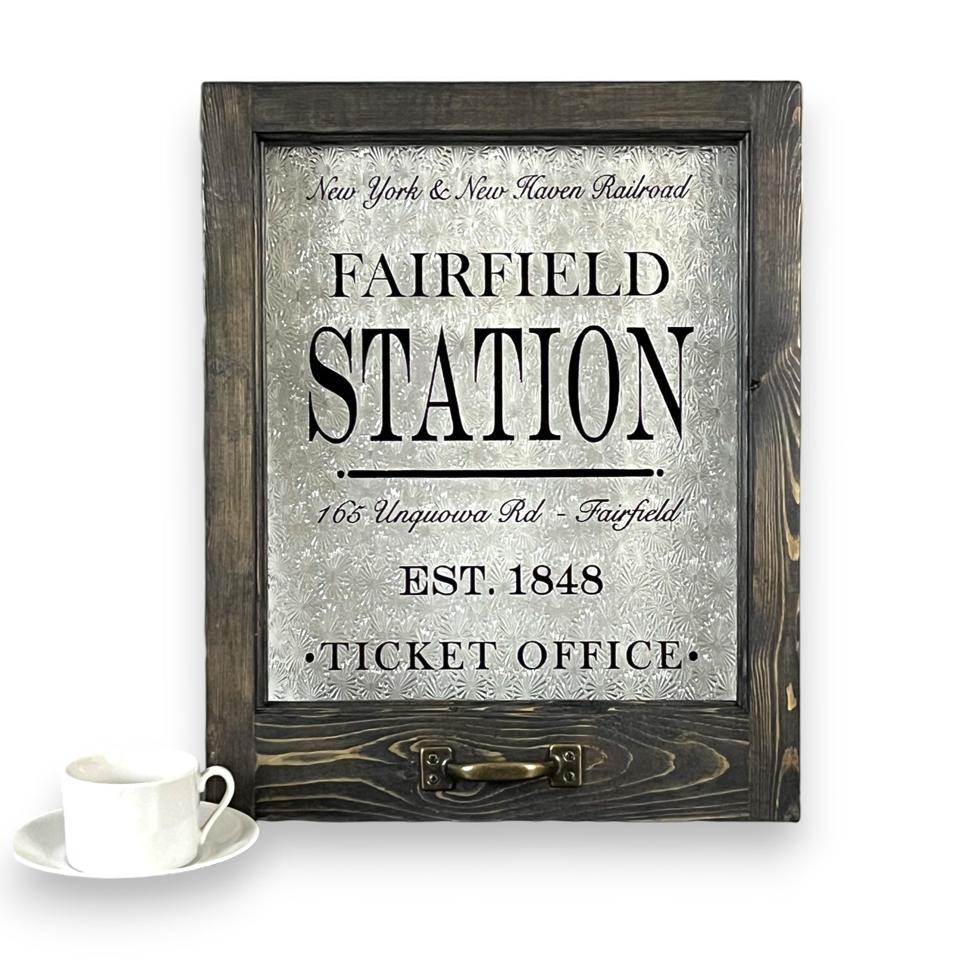 Fairfield Station Framed Ticket Office Window - 18-in - Mellow Monkey