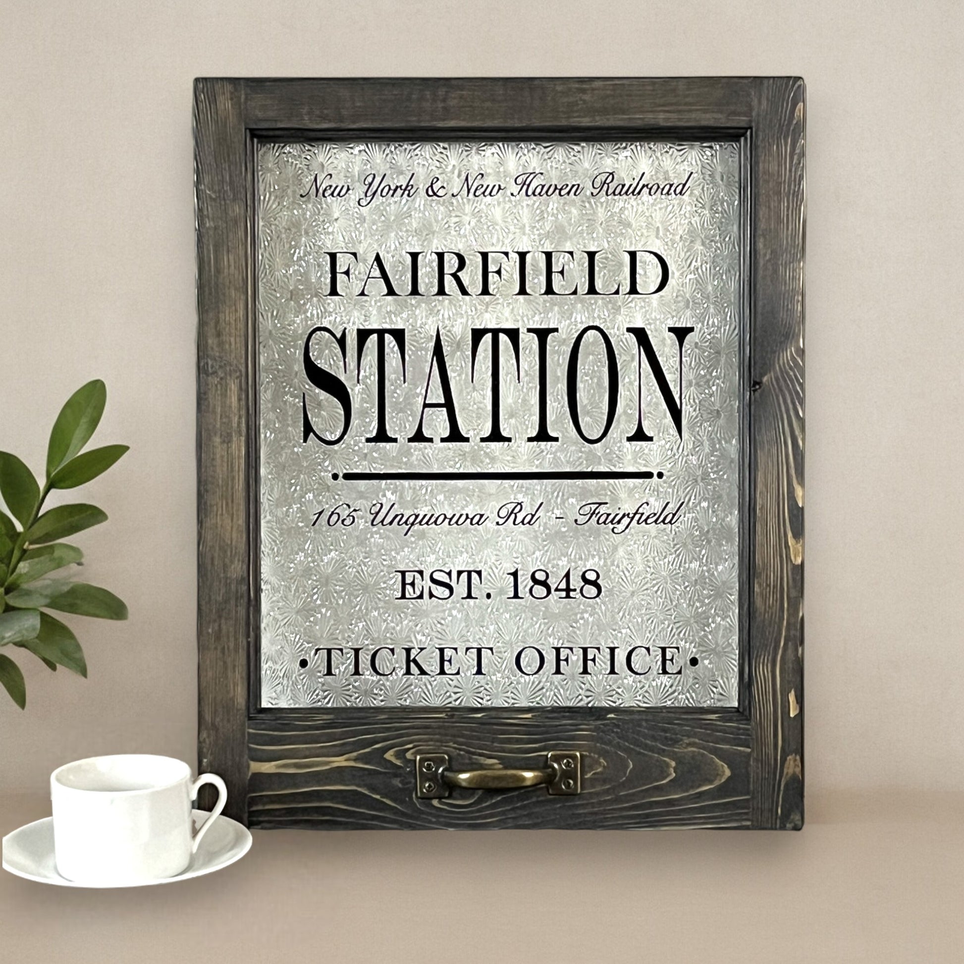 Fairfield Station Framed Ticket Office Window - 18-in - Mellow Monkey