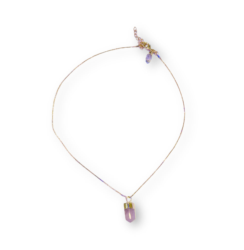 Rose Quartz Gold Pendant Necklace - Mellow Monkey