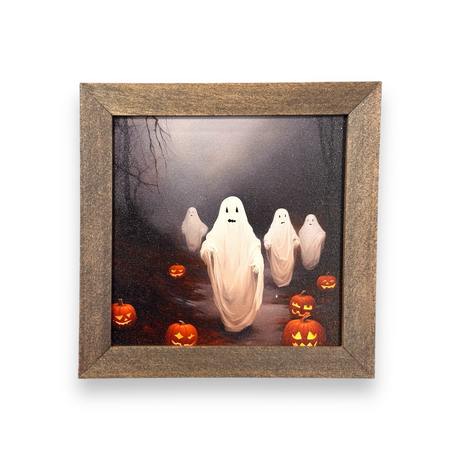 Ghosts Walking By Pumpkins - Framed Print - 7-in - Mellow Monkey