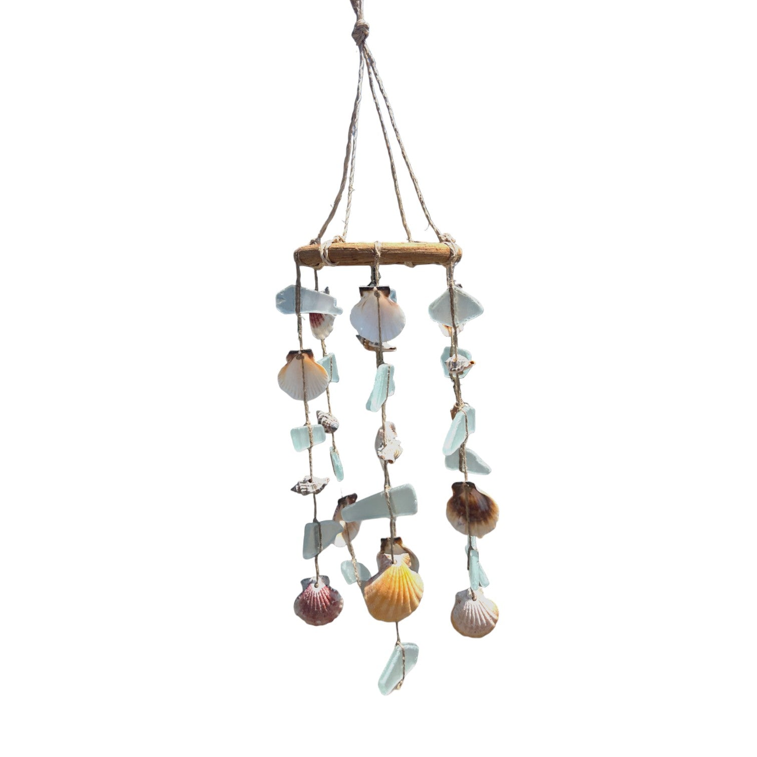 Sea Glass and Sea Shells Round Driftwood Mobile - 12-in - Mellow Monkey