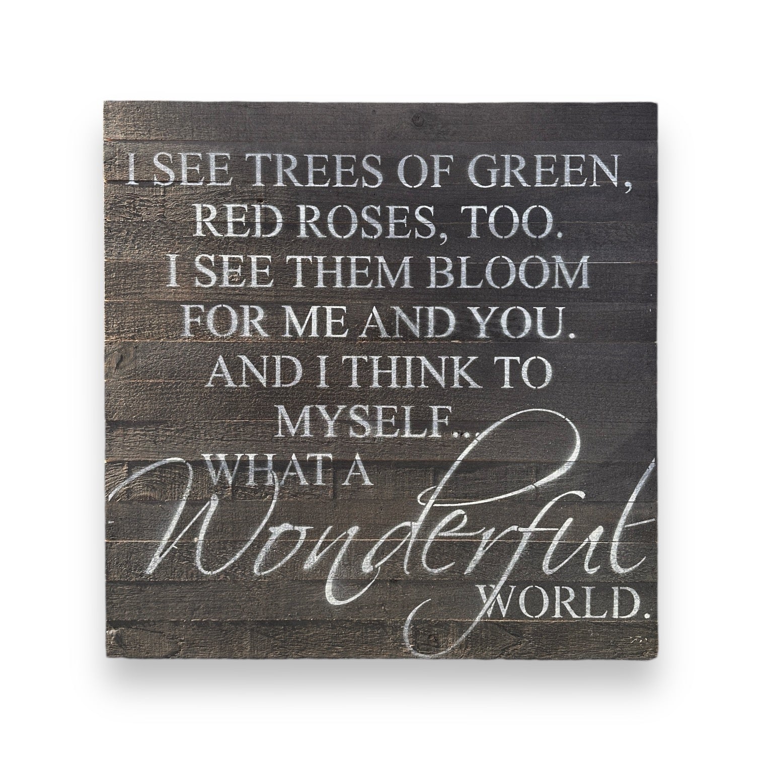 What A Wonderful World - Oversized Reclaimed Repurposed Wood Wall Decor Art - 28-in - Mellow Monkey