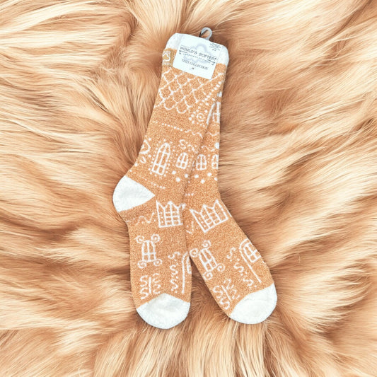 World's Softest - Cozy Crew Socks - Gingerbread Cottage - Mellow Monkey