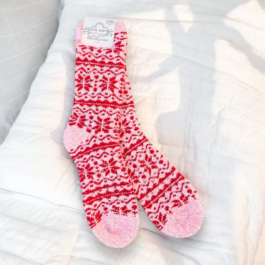 World's Softest - Cozy Crew Socks - Fair Isle Pink - Mellow Monkey