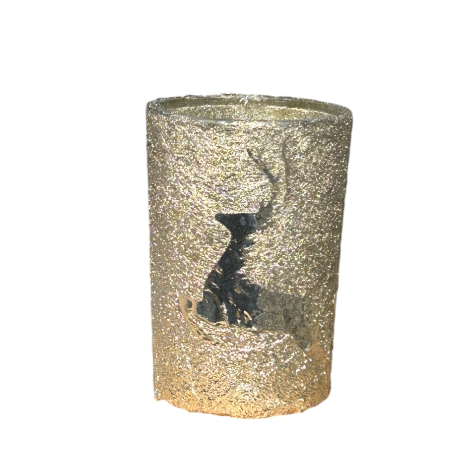 Textured Mercury Glass Tealight/Votive Holder with Deer Motif - 3-1/4-in - Mellow Monkey