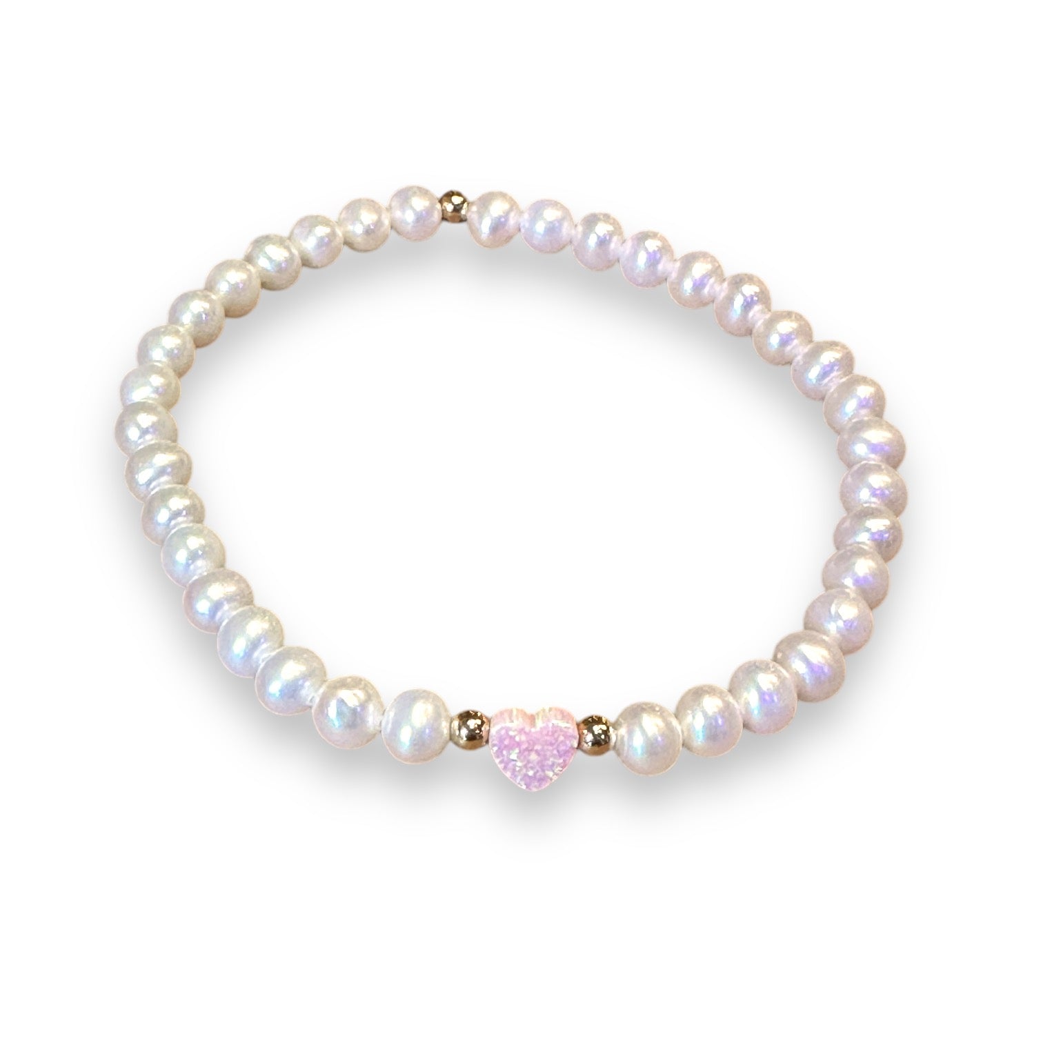 Opal Heart and Freshwater Pearls Stretch Bracelet - Mellow Monkey