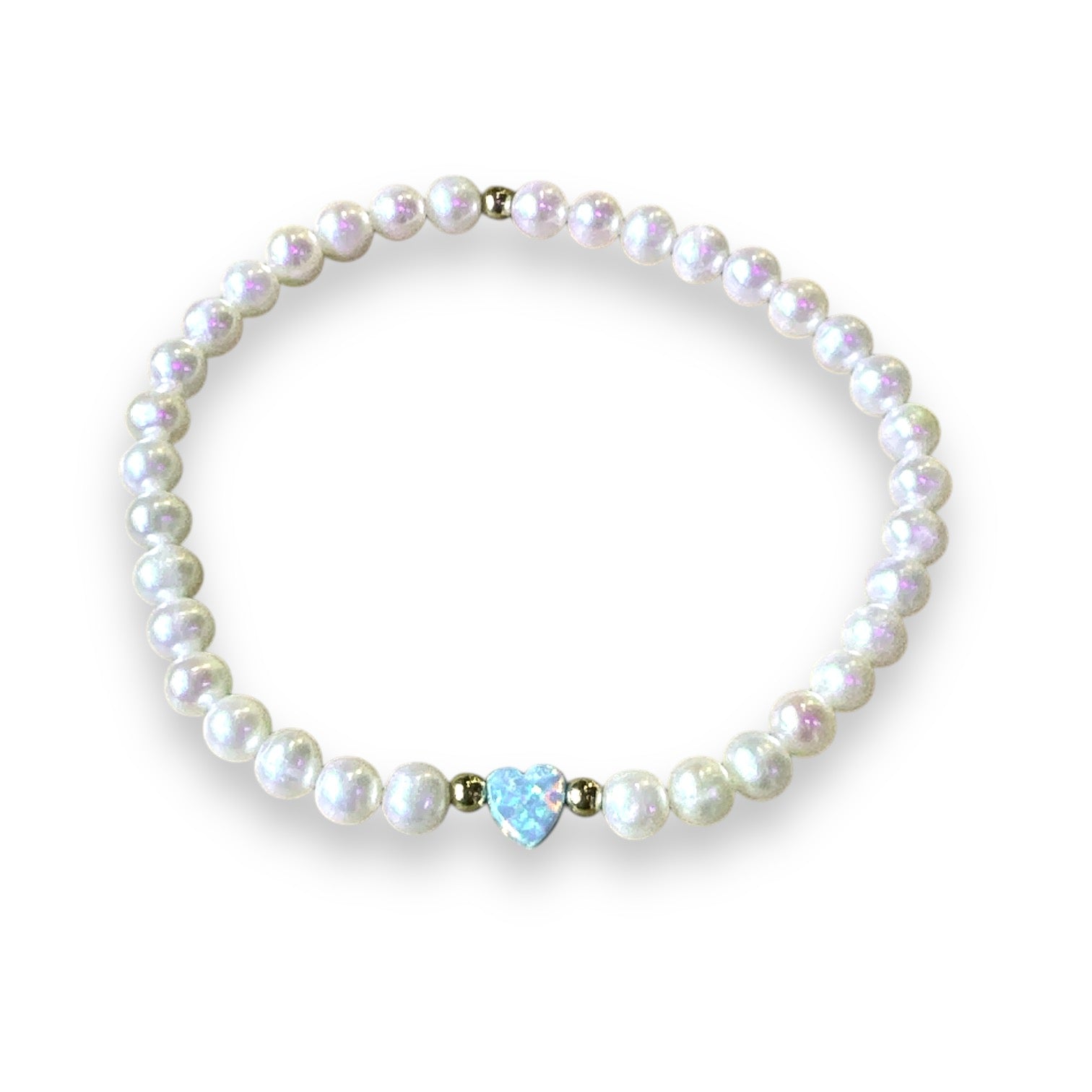 Opal Heart and Freshwater Pearls Stretch Bracelet - Mellow Monkey