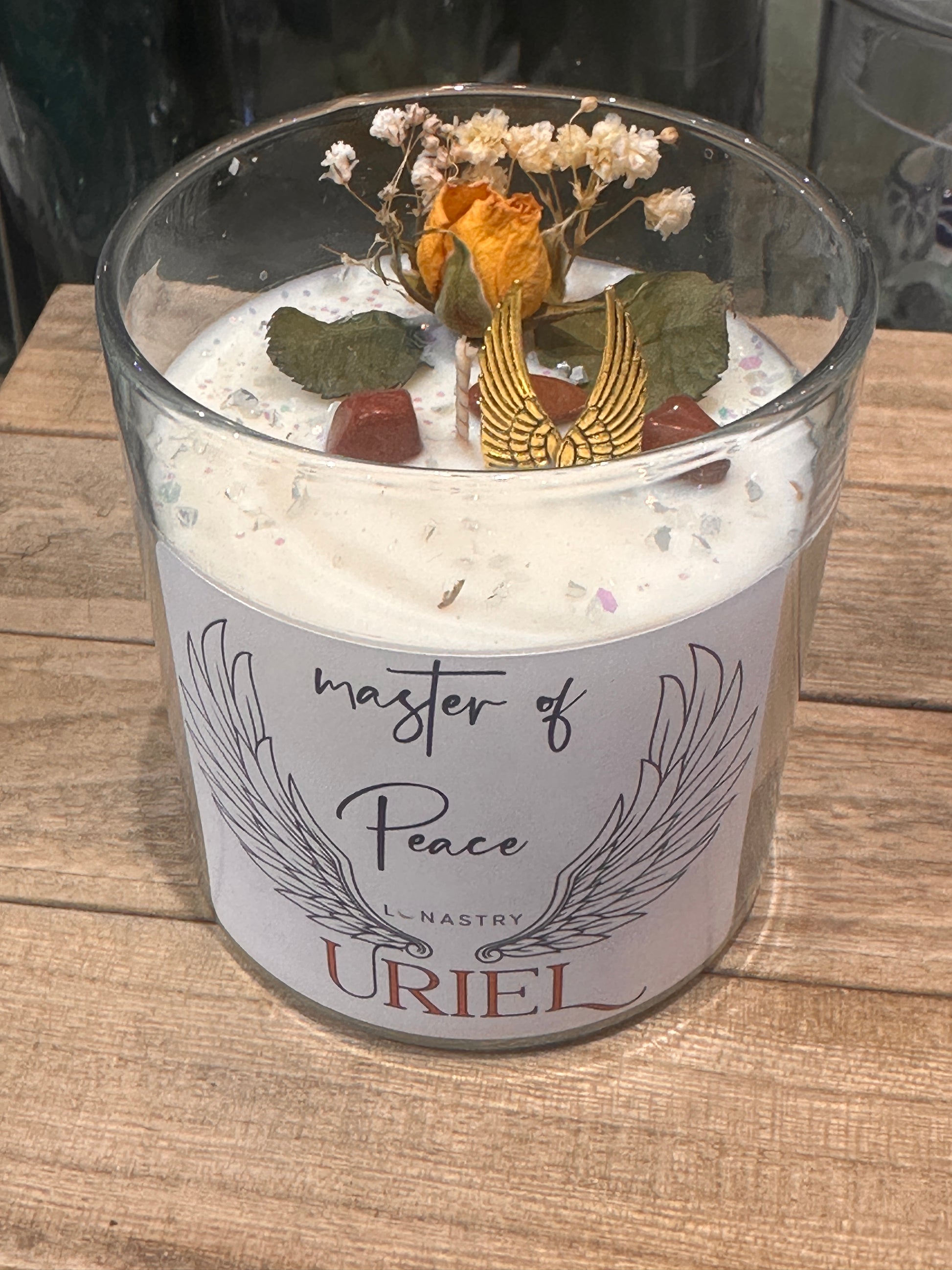 Archangels Soy Candle- Uriel Master Of Peace- Scented Crystal Soy Candle - Luna Bella - 11-oz. - Mellow Monkey
