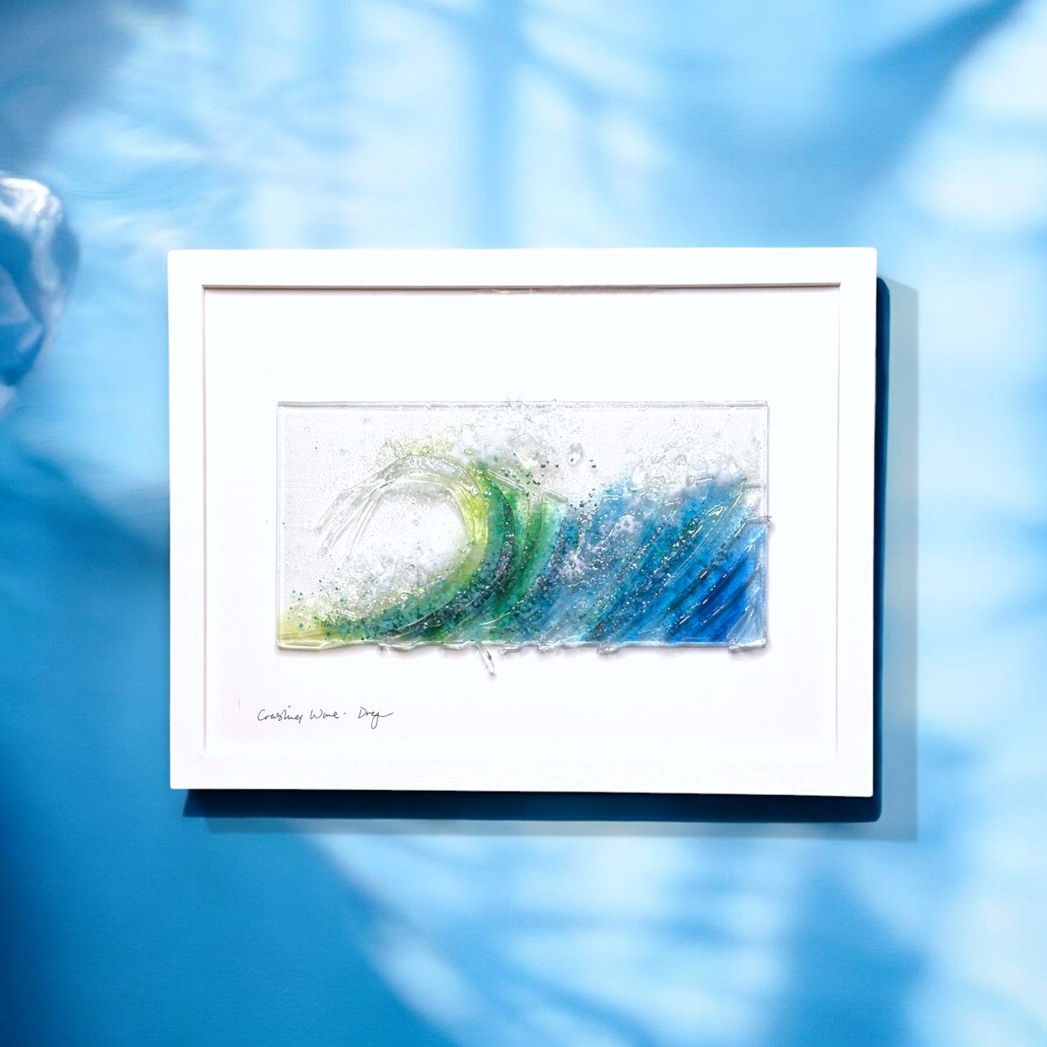 Crashing Waves Framed Handmade Glass Mixed Media Wall Decor - 17-in - H - Mellow Monkey