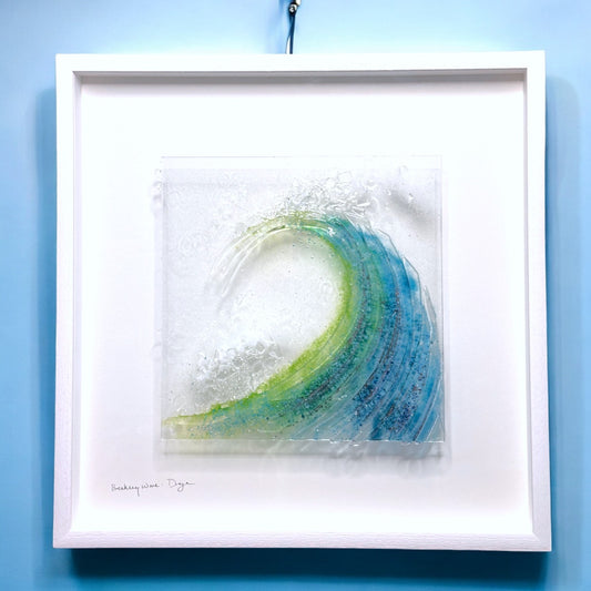 Breaking Waves Jumbo Framed Handmade Glass Mixed Media Wall Decor - 21-in - A - Mellow Monkey