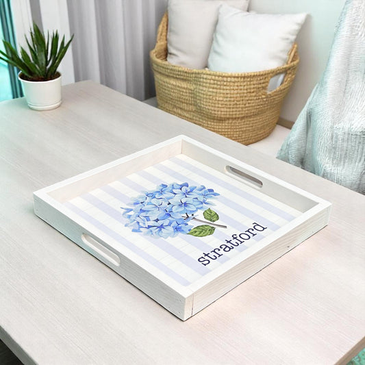 Stratford - Endless Summer Hydrangea Wooden Serving Tray - 17-in Square - Mellow Monkey