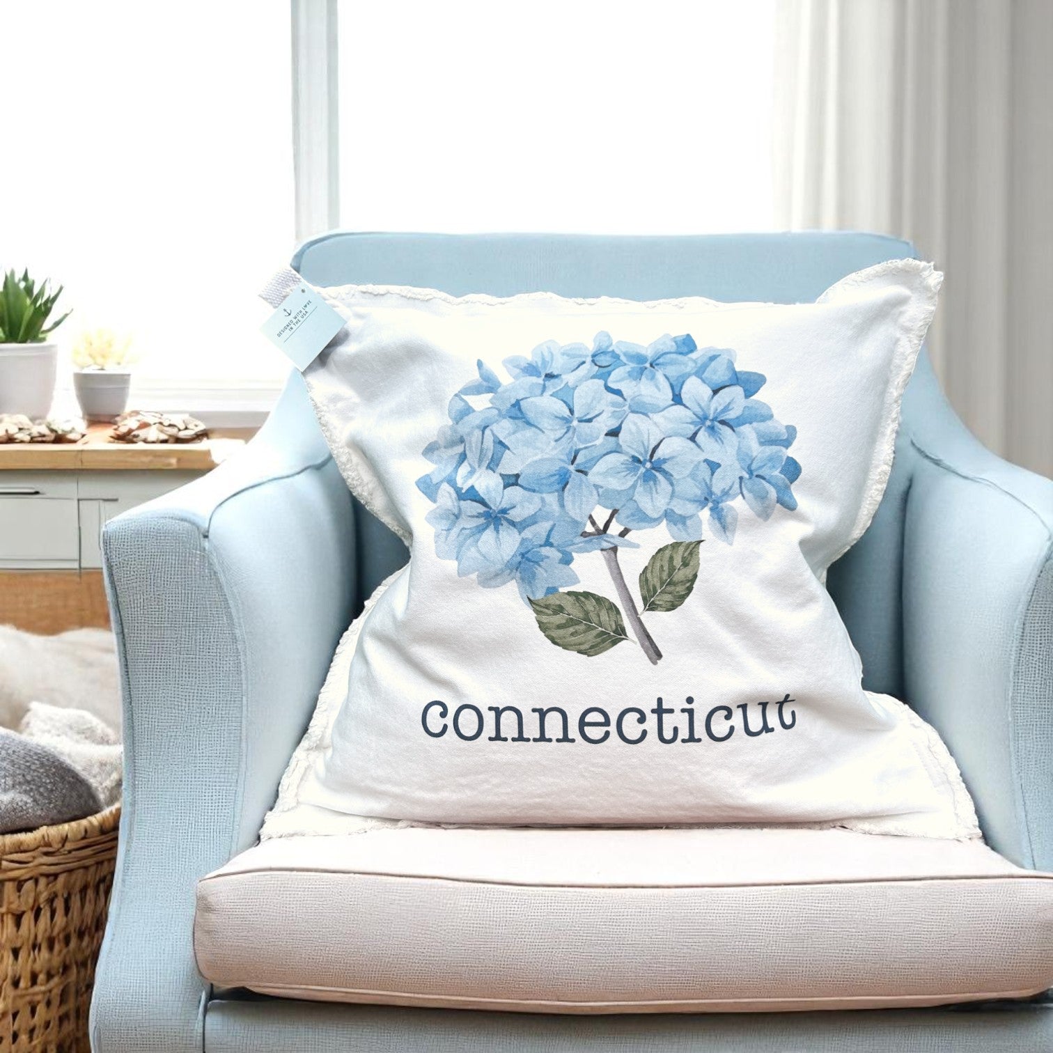 Connecticut - Endless Summer Hydrangea Pillow - 20-in Square - Mellow Monkey