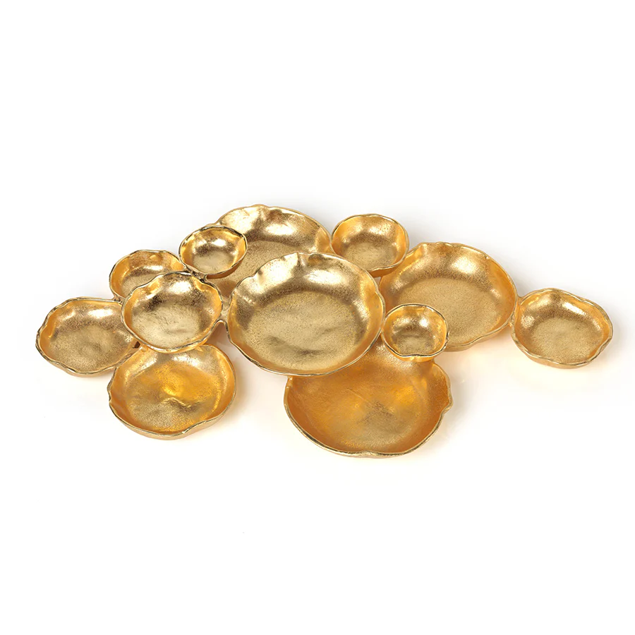 Cluster of Twelve Round Serving Bowls - Gold - 26-in - Mellow Monkey