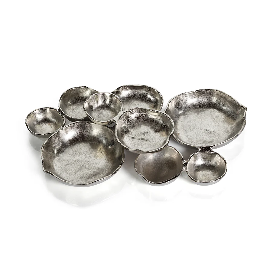 Cluster of Nine Serving Bowls - Nickel - 19-in. - Mellow Monkey