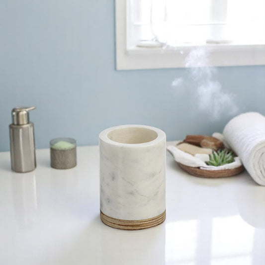 Singita Marble And Balsa Wood Bathroom Tumbler - 3-in - Mellow Monkey