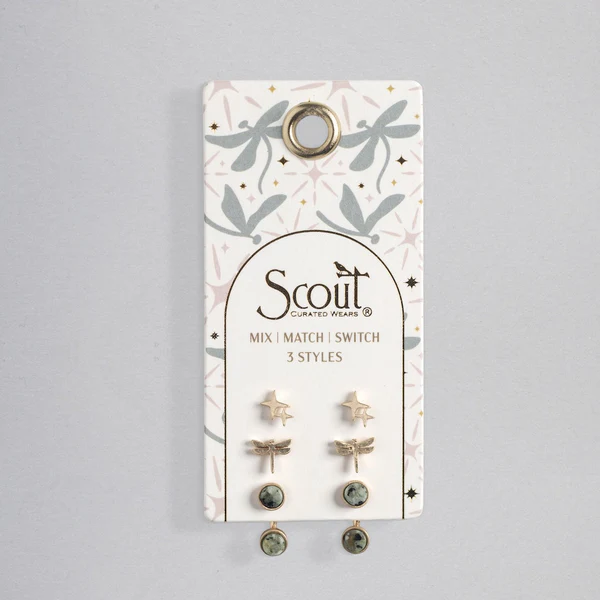 Stud Trio Ear Jacket Set - Dragonfly/African Turquoise/Gold - Mellow Monkey