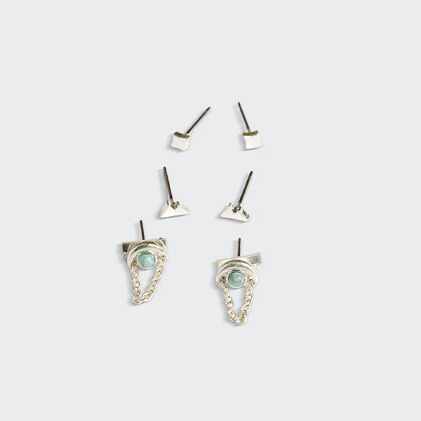 Stud Trio Ear Jacket Set - Mountain/Blue Howlite/Silver - Mellow Monkey
