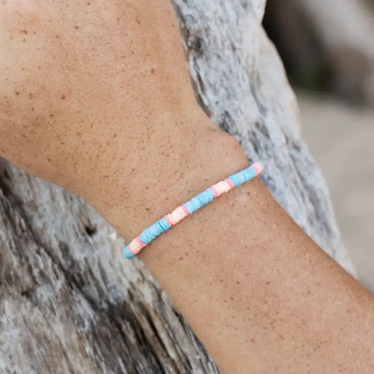 Lucky Bay Clay Beaded Bracelet - Blue and Pink - Mellow Monkey