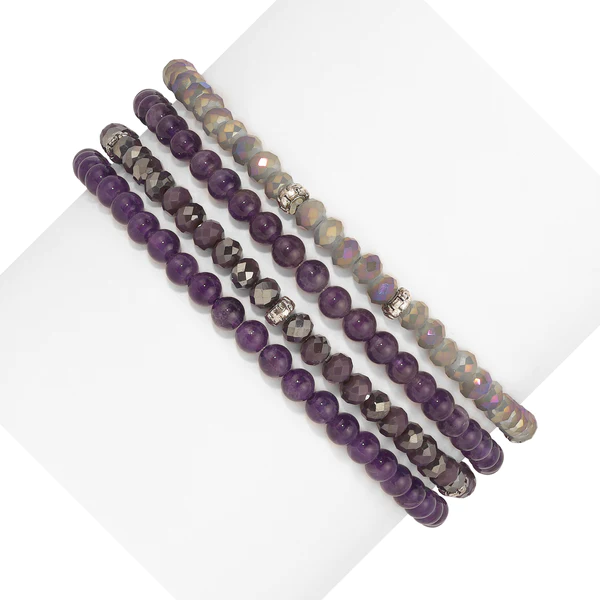 Mini Gemstone and Crystal Bracelet Set - Amethyst - Mellow Monkey