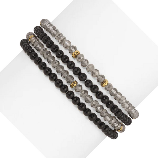 Mini Gemstone and Crystal Bracelet Set - Black Onyx - Mellow Monkey