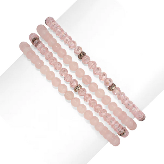 Mini Gemstone and Crystal Bracelet Set - Rose Quartz - Mellow Monkey