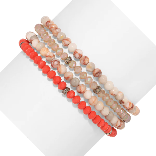Mini Gemstone and Crystal Bracelet Set - Red Network - Mellow Monkey